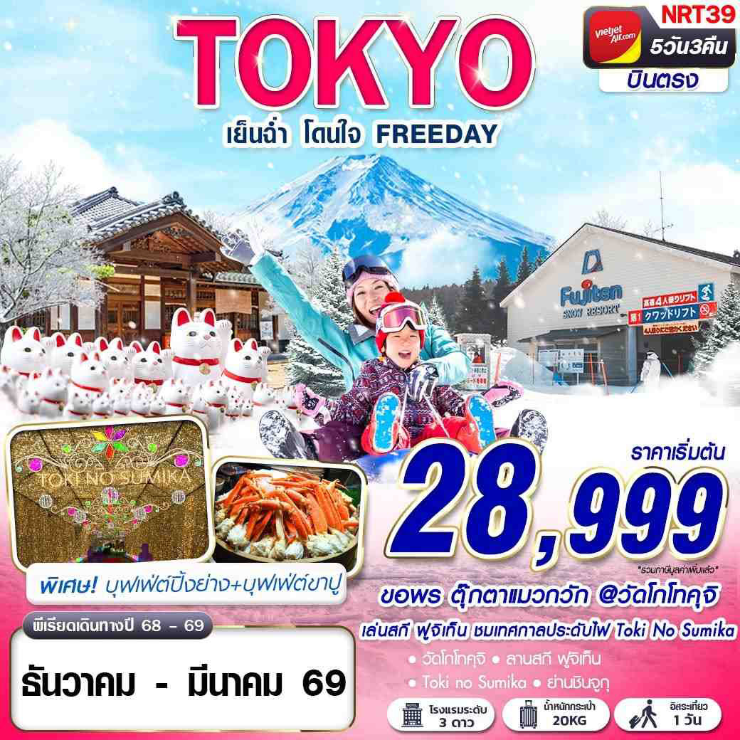 ทัวร์ญี่ปุ่น TOKYO WINTER เย็นฉ่ำ โดนใจ (ฟรีเดย์)  5วัน 3คืน  (VZ)