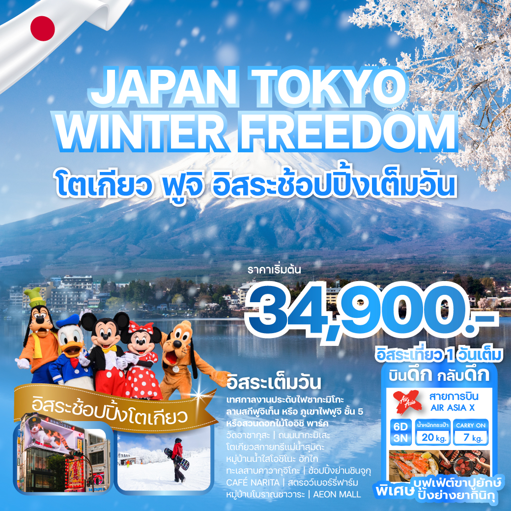 ทัวร์ญี่ปุ่น JAPAN TOKYO WINTER FREEDOM 6วัน 3คืน (XJ)