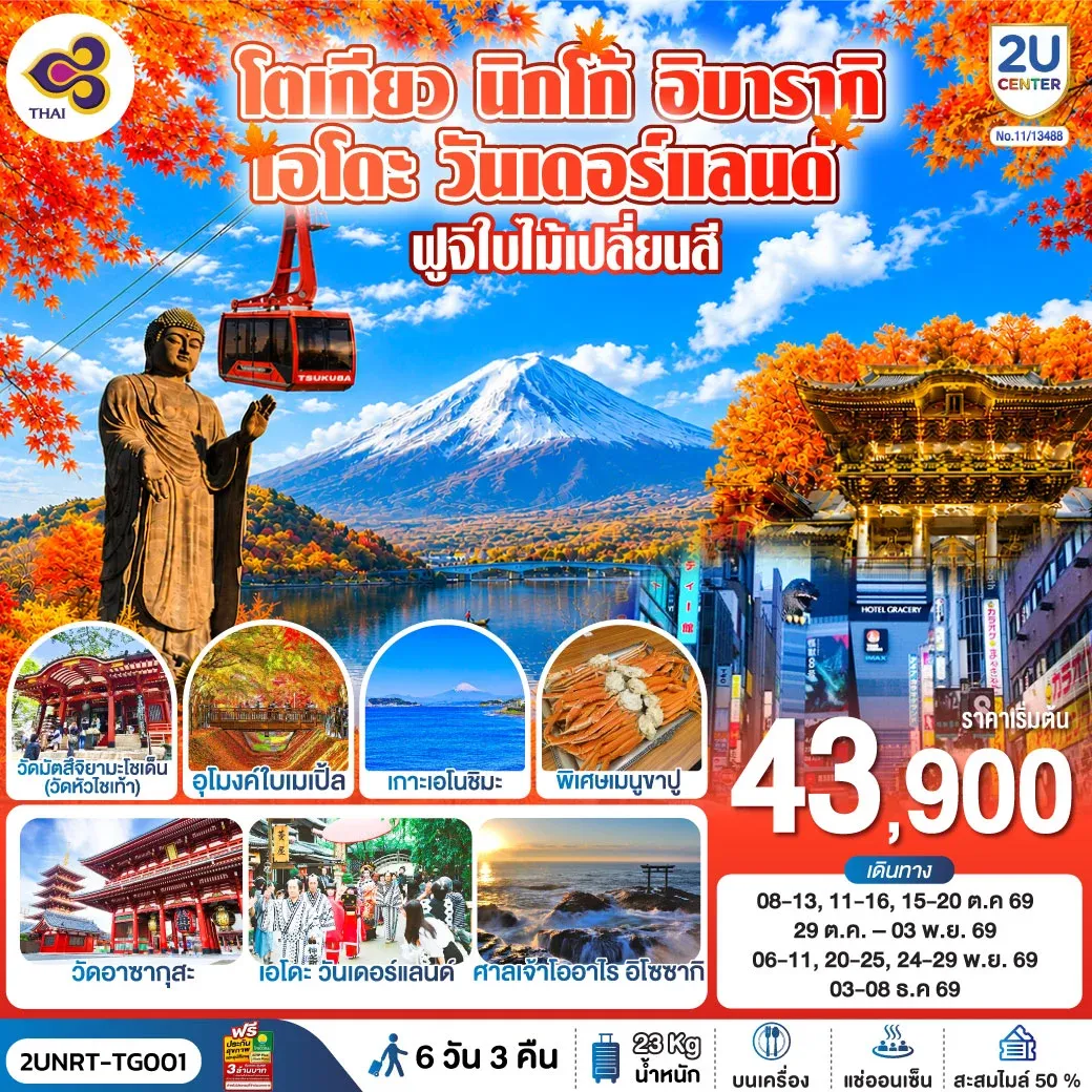 ทัวร์ญี่ปุ่น โตเกียว นิกโก้ เอโดะ วันเดอร์แลนด์  ฟูจิเปลี่ยนสี 6วัน 3คืน  (TG)