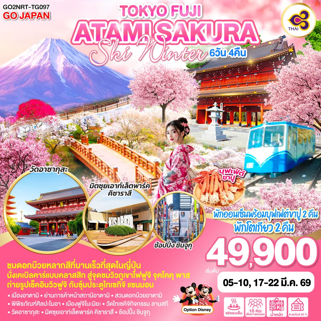 ทัวร์ญี่ปุ่น TOKYO FUJI ATAMI SAKURA SKI WINTER 6วัน 4คืน (TG)