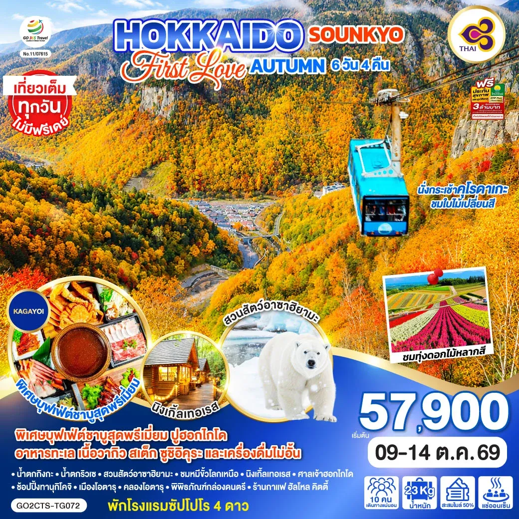 ทัวร์ญี่ปุ่น HOKKAIDO SOUNKYO First Love AUTUMN 6วัน 4คืน (TG)