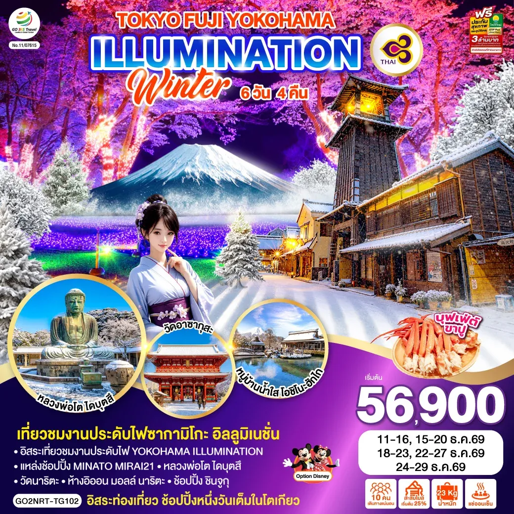 ทัวร์ญี่ปุ่น TOKYO FUJI YOKOHAMA ILLUMINATION WINTER 6วัน 4คืน (TG)